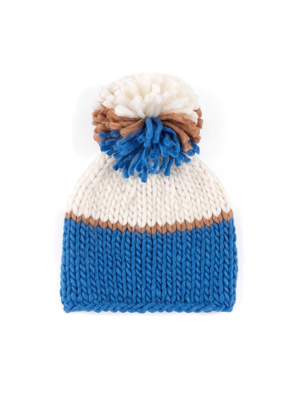 Shiraleah Blue White Brown Pom Pom Knit Beanie NWT